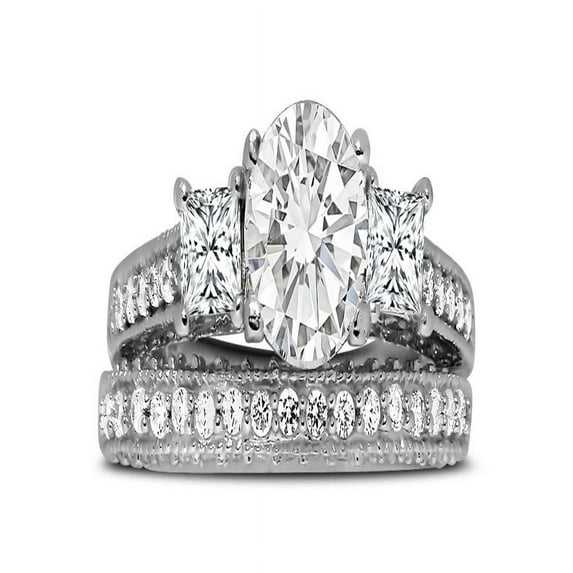 2 Carat Round and Princess Diamond Wedding Ring Set in White Gold