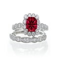 thumbnail image 1 of 2 Carat Ruby And Diamond Moissanite Halo Bridal Ring Set On 10K White Gold, 1 of 2