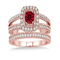 2 Carat Ruby & Diamond Antique Bridal set Halo Ring on 10k Rose Gold