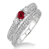 2 Carat Ruby & Diamond Antique Bridal set on 10k White Gold
