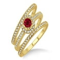 thumbnail image 1 of 2 Carat Ruby & Diamond Trio set Halo Ring on 10k Yellow Gold, 1 of 2