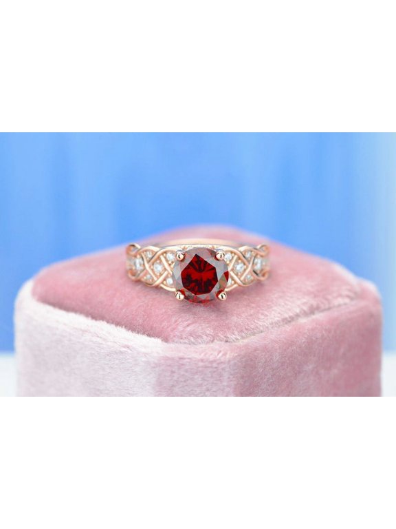 2 Carat Ruby Round Center Stone Lace Engagement Ring, Size 8