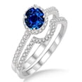 thumbnail image 1 of 2 Carat Sapphire and Diamond Halo Bridal Set Engagement Ring on 10k White Gold, 1 of 2