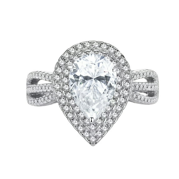 2 Carat Split Shank Moissanite Rings D Color VVS1 Clarity Pear Shaped Engagement Ring 925 Sterling Silver Promise Rings for Women Size 5-9