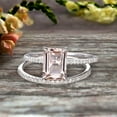 thumbnail image 1 of 2 Carat Surprisingly Morganite Engagement Ring On 10k White Gold Bridal Set 7x5mm Emerald Cut Thin Pave Stacking Band Art Deco, 1 of 5