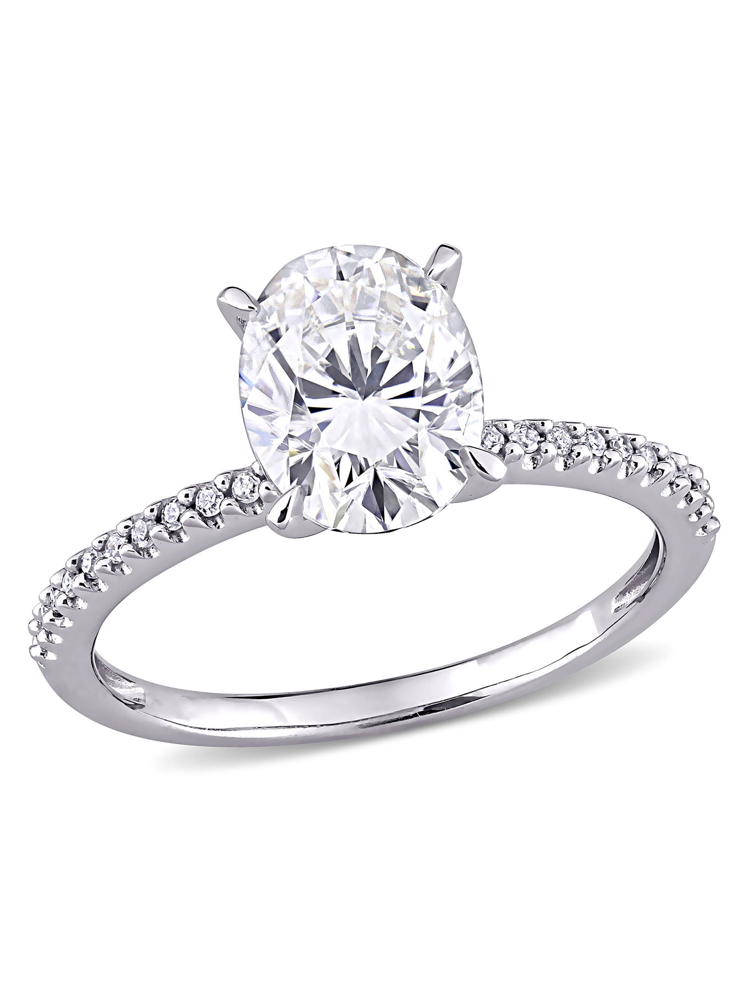2 Carat T.G.W. Oval Cut Moissanite and 1 10 Carat T.W. Diamond