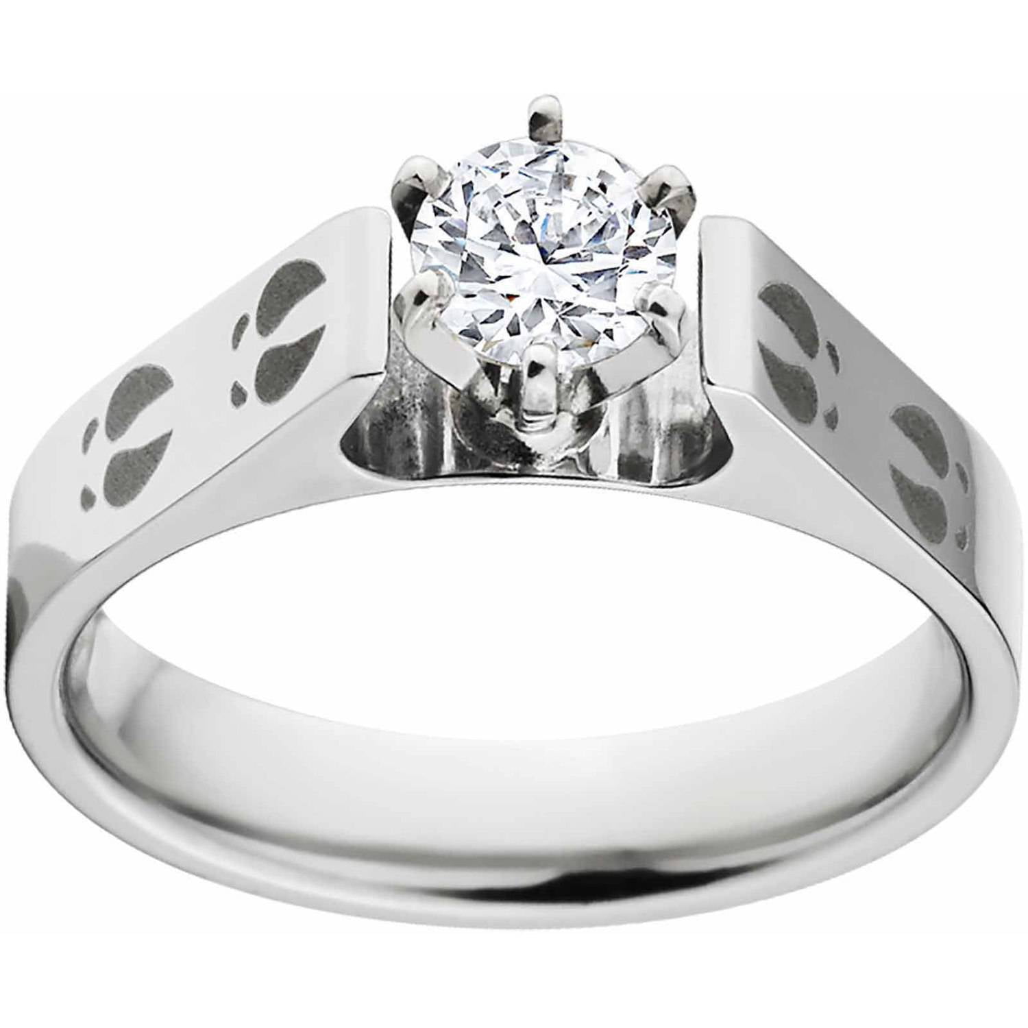 2 Carat T.G.W. Round CZ Cobalt Engagement Ring with 14k Gold Prong Setting and Lasered Deer Tracks