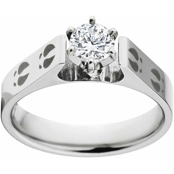 2 Carat T.G.W. Round CZ Cobalt Engagement Ring with 14k Gold Prong Setting and Lasered Deer Tracks