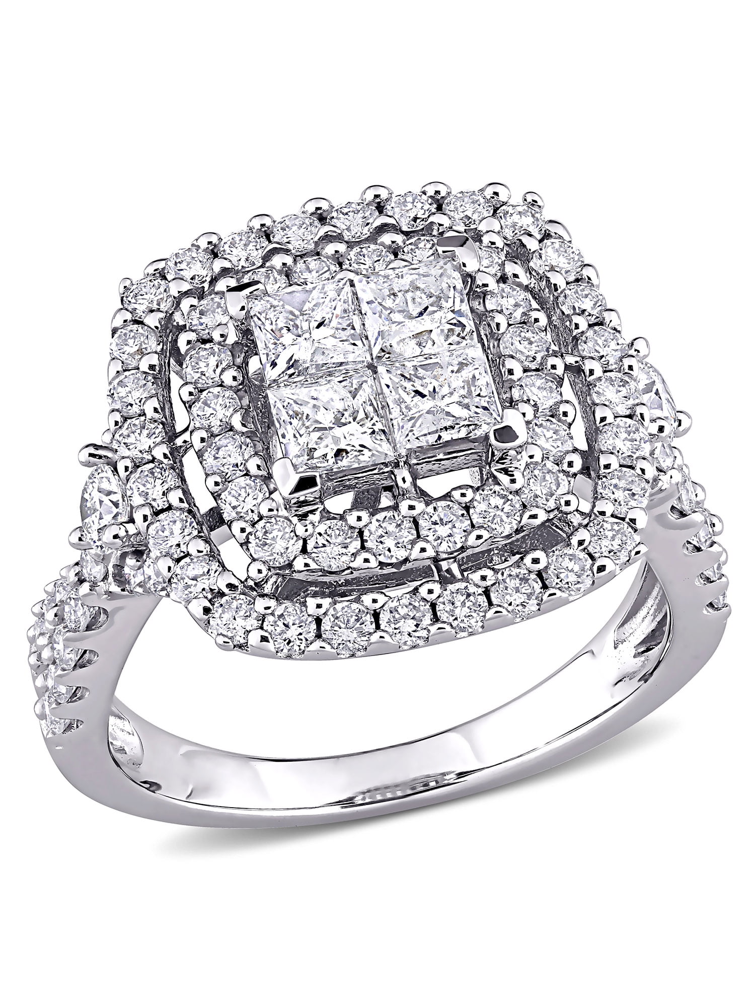 2 Carat T.W. Diamond 14kt White Gold Double Halo Quad Engagement