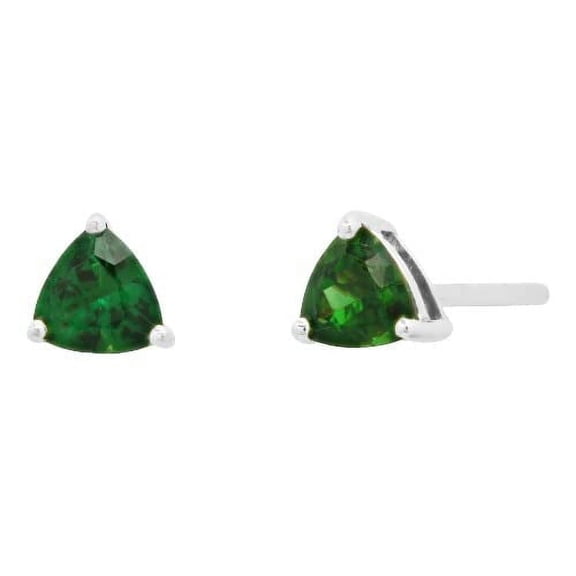 2 Carat Trillion Shape Simulated Green Emerald Prong Set Wedding Engagement Stud Earrings with Push Back In 14K White Gold Plated 925 Sterling Silver Gift for Womens (8 MM)