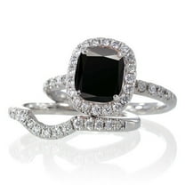 2 Carat Unique Black Diamond and diamond Bridal Ring Set on 10k White Gold