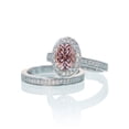 thumbnail image 1 of 2 Carat Unique Classic Halo Round Morganite and Diamond Bridal Ring Set on 10k White Gold, 1 of 3