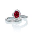 thumbnail image 1 of 2 Carat Unique Classic Halo Round Ruby and Diamond Bridal Ring Set on 10k White Gold, 1 of 2