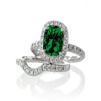 2 Carat Unique Emerald and diamond Bridal Ring Set on 10k White Gold