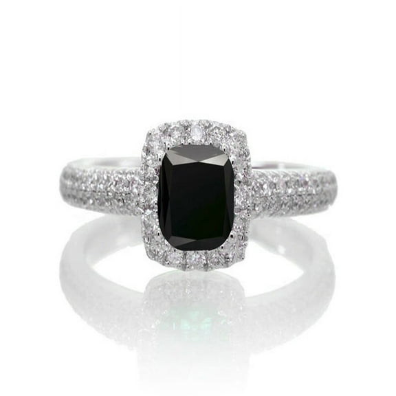 2 Carat Vintage Halo Black Diamond and Diamond Engagement Ring on 10k White Gold