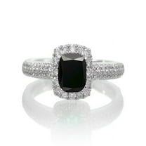 2 Carat Vintage Halo Black Diamond and Diamond Engagement Ring on 10k White Gold