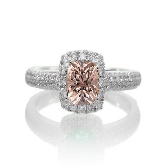 2 Carat Vintage Halo Morganite and Diamond Engagement Ring on 10k White Gold