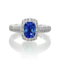 2 Carat Vintage Halo Sapphire and Diamond Engagement Ring on 10k White Gold