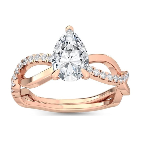 2 Carat (ctw) 14K Rose Gold Pear Cut LAB GROWN Diamond Side Stone ...