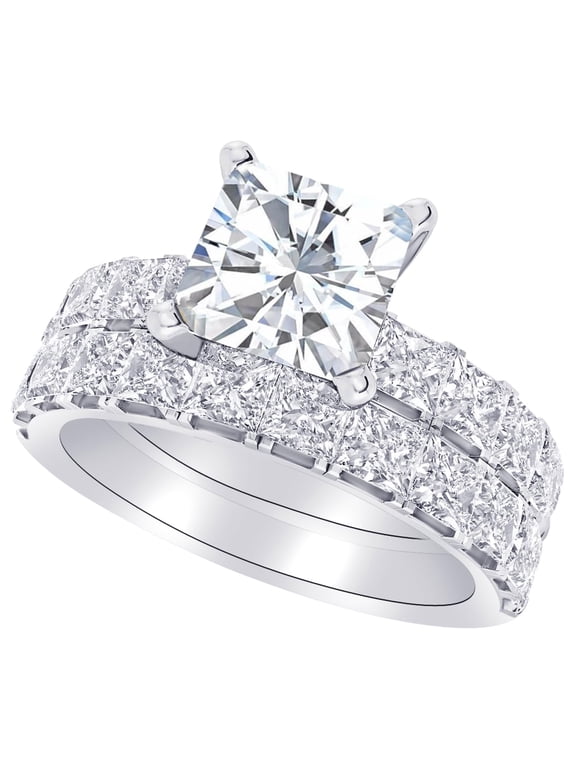 2 Carat (ctw) Platinum Princess Cut LAB GROWN Diamond Engagement Ring Princess Allure Diamond Wedding Bridal Set (Color H-I Clarity VS1-VS2)