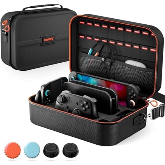 2 Carrying Case 2025, with 4 count Thumb Grips, 20  Card Slots, Portable Travel Hard Full Protection  In One Case for   2 Console  Controller Accessories 3DS & 2DS
