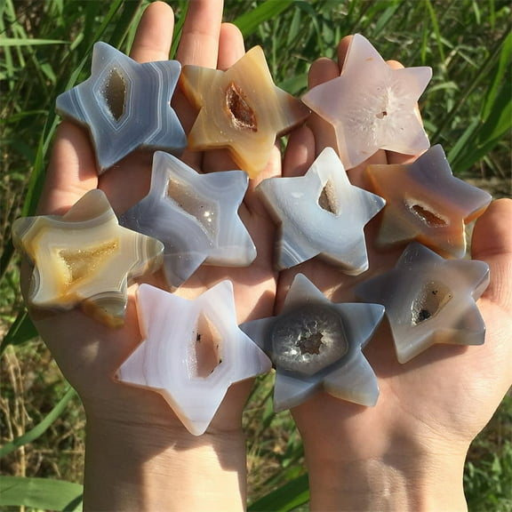 2"+ Carved Natural Geode Agate stars delicate Quartz Crystal Skull Heal random delivery 1PC