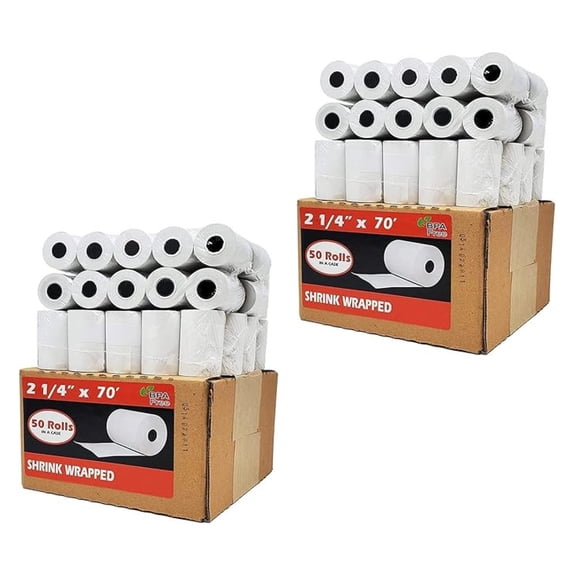 (2 Cases) 2 1/4 x 70 Thermal Paper Large GSM Rolls For Clover Flex, Verifone VX520 Ingenico ICT220 ICT250 First Data FD400 Nurit 8000 8020 STP103 BPA Free