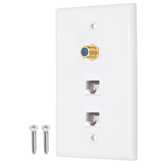 2 Cat 6 Ethernet Wall Plate,3 Port F-Plug RJ45 Key-stone Jack Wall Plates, White