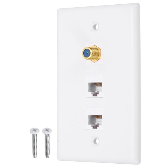 2 Cat 6 Ethernet Wall Plate,3 Port F-Plug RJ45 Key-stone Jack Wall Plates, White