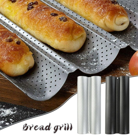 2-Cavity Bread Baking Tray, Non-Stick Perforated Baking Mould With Even Heat Distribution, Oven-Safe Professional Baking Pan For Homemade Bread Pastries Cakes, Easy To Clean &