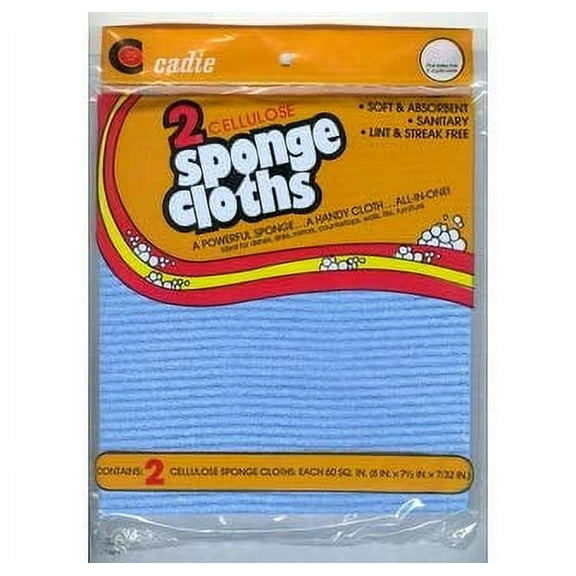 2 Cellulose Sponge Cloths Blue Soft & Absorbent Sanitary Lint & Streak Free By Cadie 5 Pack