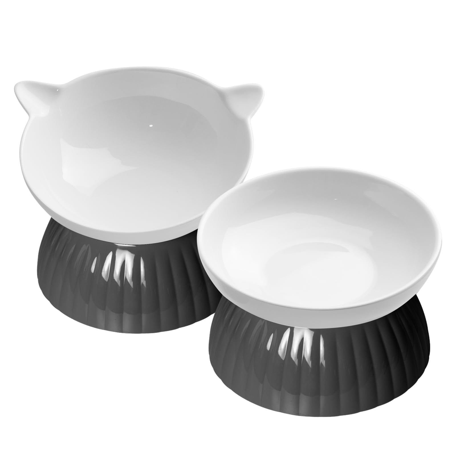2 Ceramic Raised Cat Food Bowls, Elevated Cat Food and Water Bowl Set