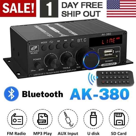2 Channel 800W bluetooth Mini HIFI Power Amplifier Audio Stereo Amp Home Car FM