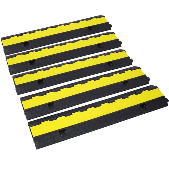 2 Channel Cable Protector Ramp for Driveway, 5 Packs Rubber Speed Bump 5500 LBS Load Capacity Heavy Duty Cord Cover