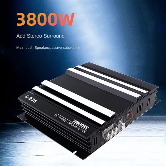 2-Channel Car Audio Amplifier 3800W High-Power Amp 12.0V Ultra-Thin Two-Way Power Amplifier Class A/B