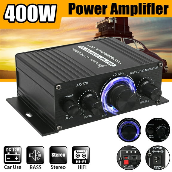 2 Channel Car Stereo Amplifier - 400W Dual Channel High Power Audio Sound Auto Small Speaker Amp with LED Light and Remote Control, Support SD/USB/MP3/FM/Radio