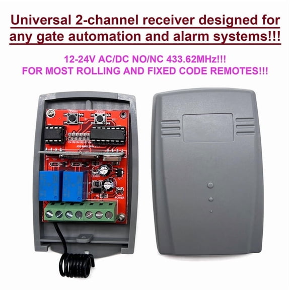 Garage Door Receiver 2-Channel 433.92MHz: Fixed Code & Rolling Code Compatibility, English Manual Included