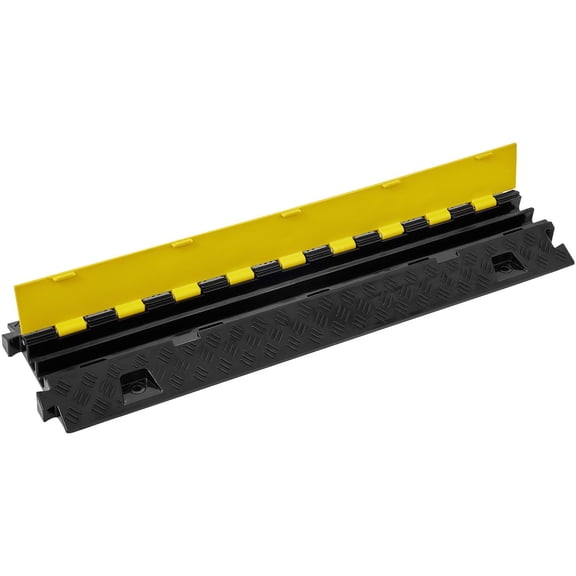 2-Channel Heavy-Duty Cable Protector Ramp, 22,000 lbs Load Capacity, TPU Material, Wire/Cable Cover and Guard for Driveways, Events, and Construction Sites