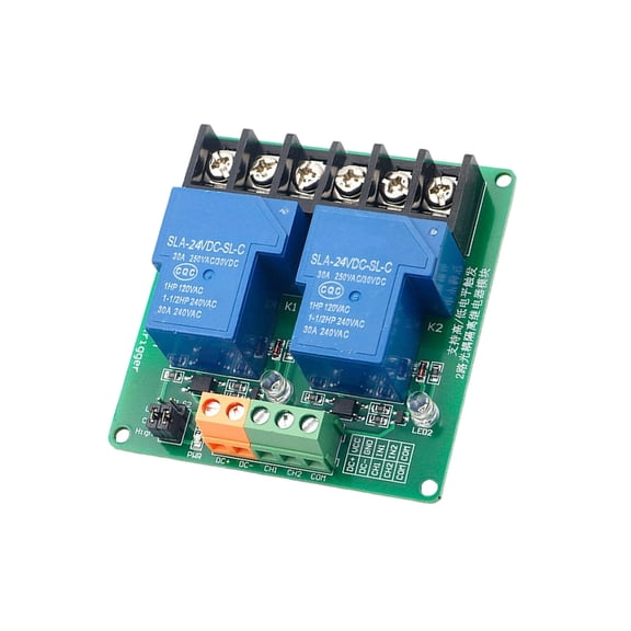 2 Channel Relays Module 5V 12V 24V Selectable 30A Load Capacity High Low Triggers Industrial