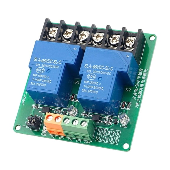 2 Channel Relays Module 5V 12V 24V Selectable 30A Load Capacity High Low Triggers Industrial