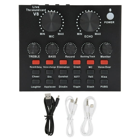 Rewera 2-Channel Reverberation, Multiple Effects, Live Voice Changing Audio Card for PC & Smartphone V8 Voice Sound Card