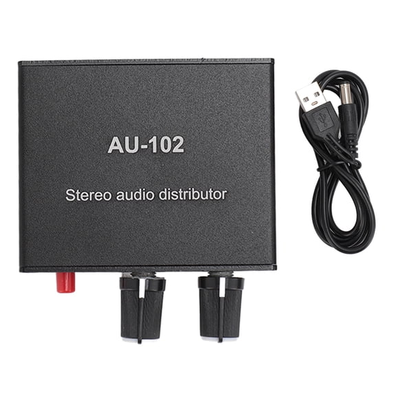 2 Channel Sound Active Preamplifier 3.5mm Stereo Audio Signal Distributor Box Splitter and Dual Independent Volume Control Sound Amplifier (2.6 x 2.2 x 1.0 in / 6.5 x 5.5 x 2.5 cm)
