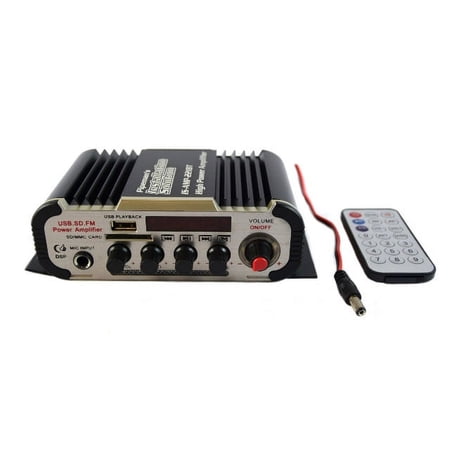 GH-Power Bluetooth 2 Channel Vehicle Audio Amplifier with USB SD Card FM Radio MP3, Multicolor