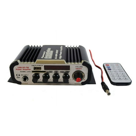 GH-Power Bluetooth 2 Channel Vehicle Audio Amplifier with USB SD Card FM Radio MP3, Multicolor