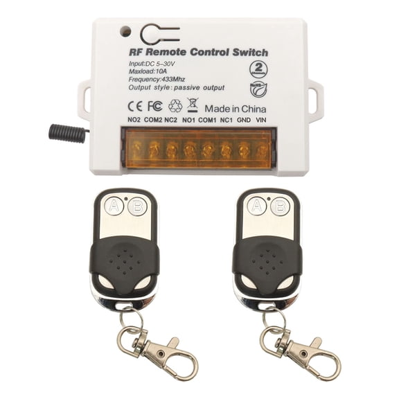 2 Channel Wireless Relay Switch 433MHz RF DC 5V 12V 24V 30V 10A with 2 Keyfob Transmitters