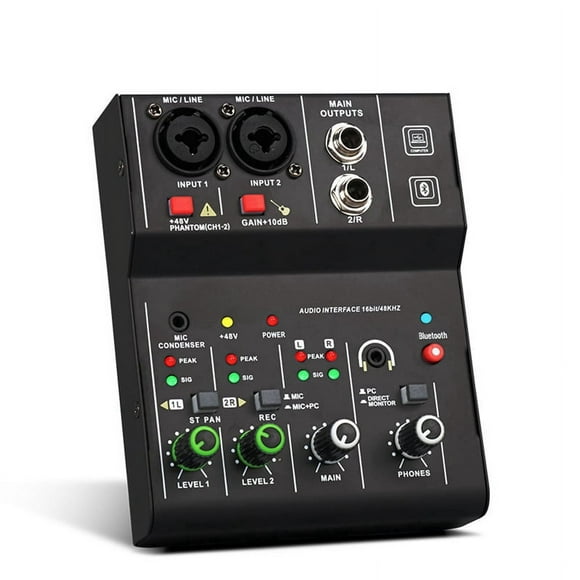 2 Channels Mini USB Mixer Professional Portable Audio Interface Sound Card Console for Guitar Recording Studio Singing