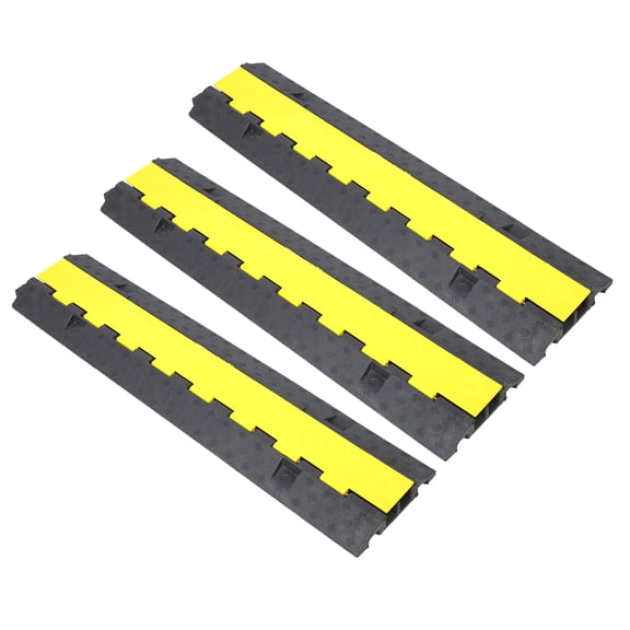 2 Channels Speed Bump Hump, Rubber Modular Speed Bump Rated 11000 LBS Load Capacity, Protective Wire Cord Ramp Driveway Rubber Traffic Speed Bumps Cable Protector,3 Packs