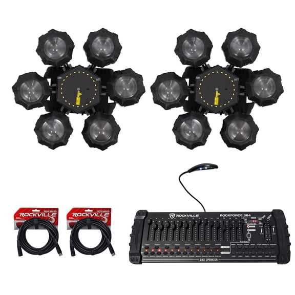 (2) Chauvet DJ Helicopter Q6 Rotating Dance Floor Effect Lights+DMX Controller