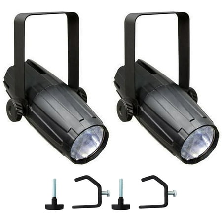 (2) Chauvet DJ LED PINSPOT 2 SpotLights w/ Gel Packs+High Power Lenses+Clamps