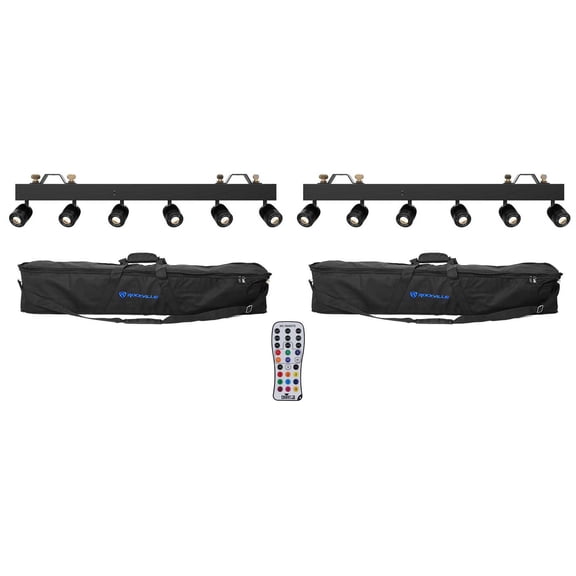 (2) Chauvet DJ Pinspot Bar DMX (12) Independant Pinspot Lights+(2) Bags+Remote